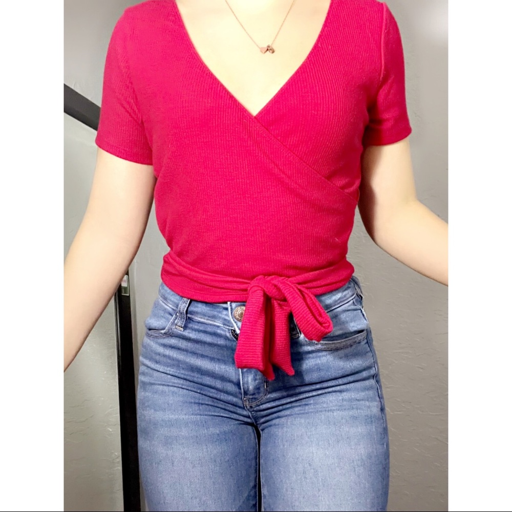 Hollister red wrap top in a size medium. In great condition, only worn once!